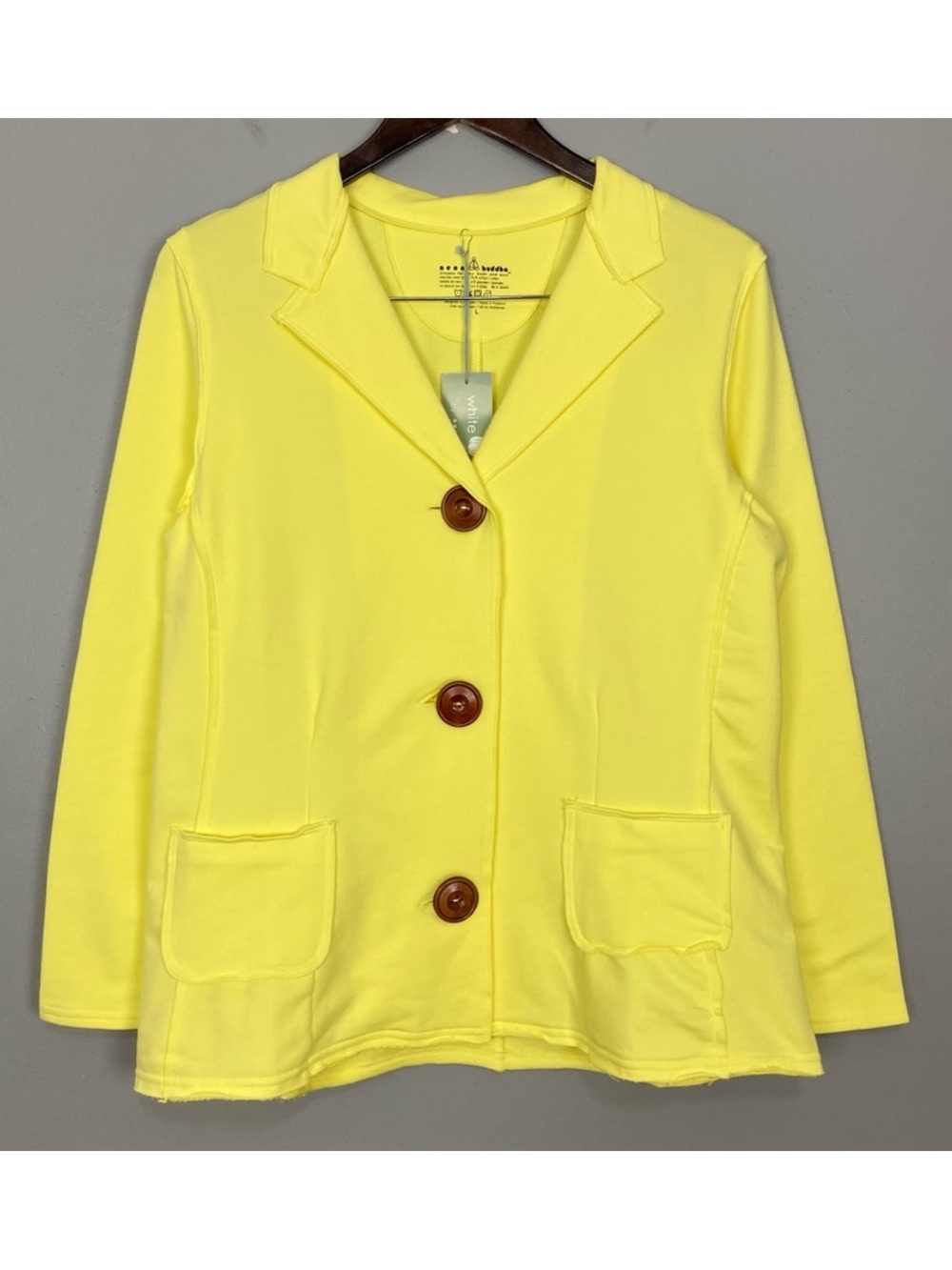 Neon Buddha Cotton Knit Jacket Women’s Size L Patch Pockets Colorful Art to Wear